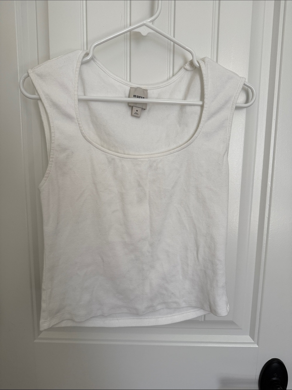 Maeve White Ribbed Scoop Tank